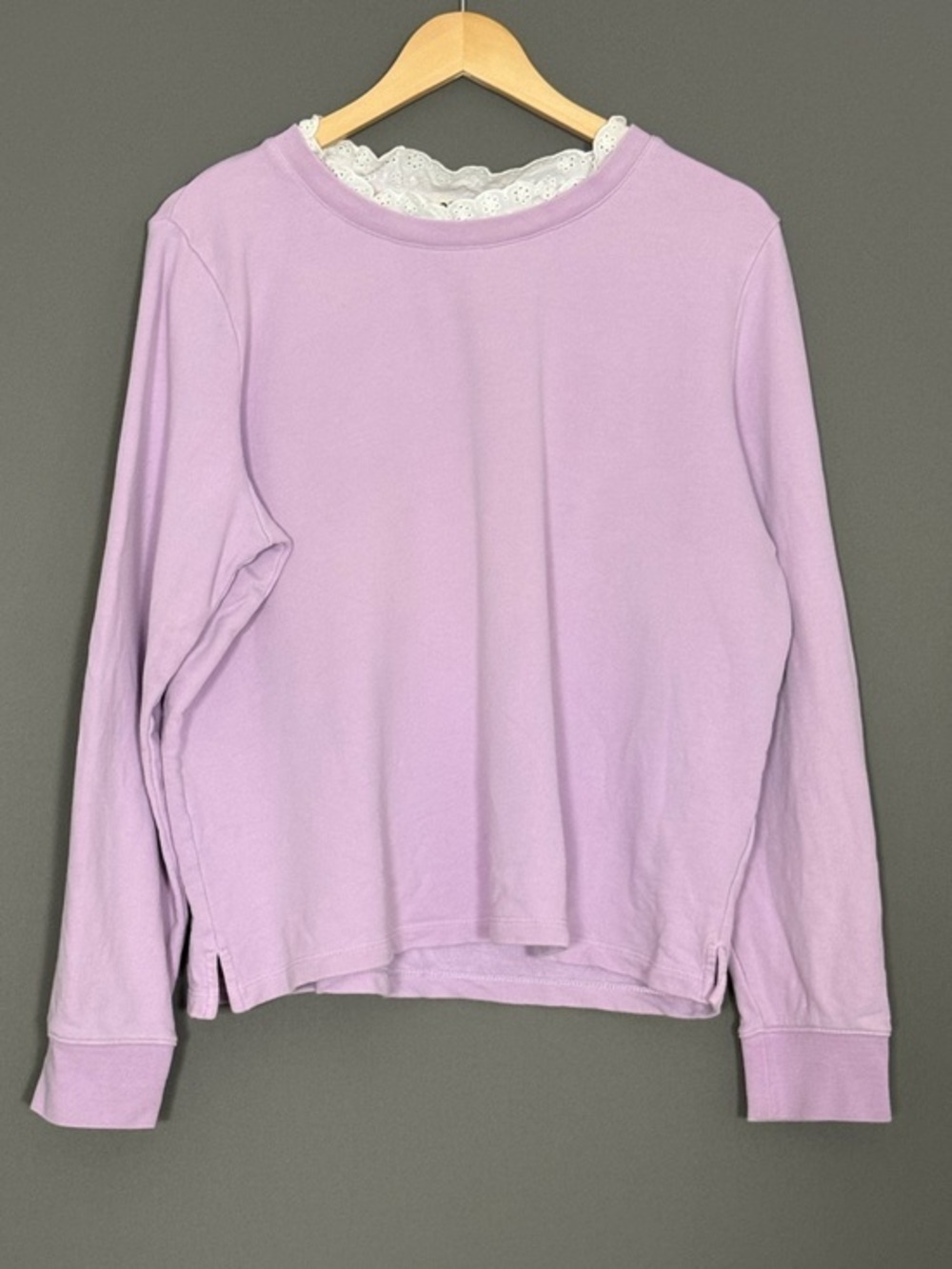 Boden Lace Collar Sweatshirt Lavender Cotton Women’s Large Coquette Balletcore